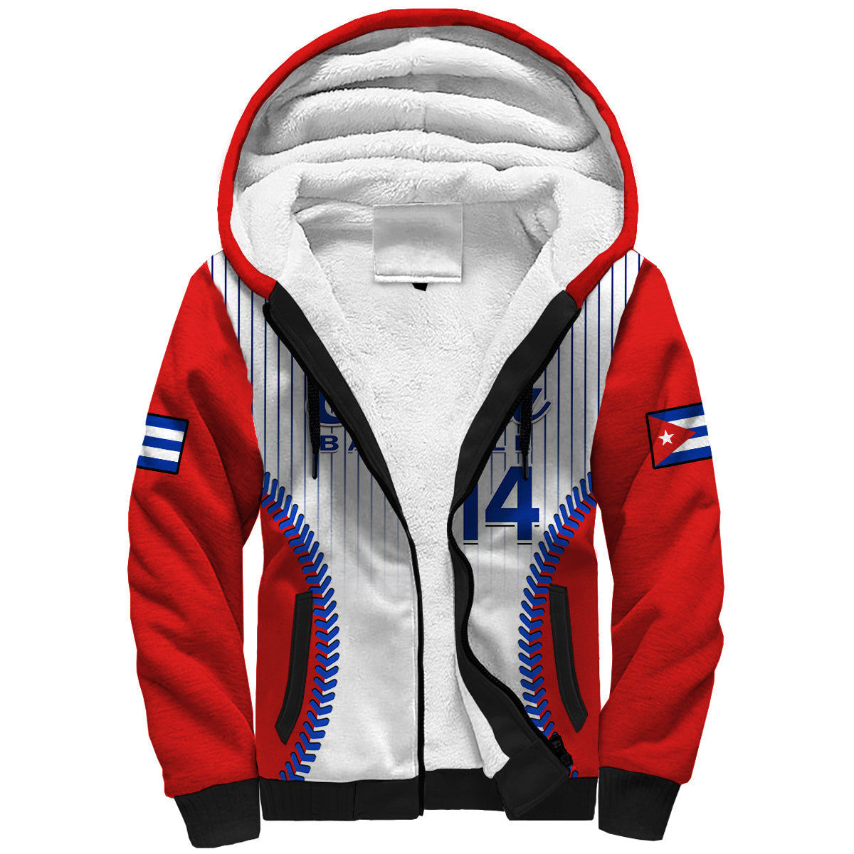 (Custom Text And Number) Cuba Sherpa Hoodie Baseball Sporty Style - Wonder Print Shop