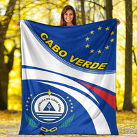 Cabo Verde blanket held outdoors, blue and white flag with “CABO VERDE”