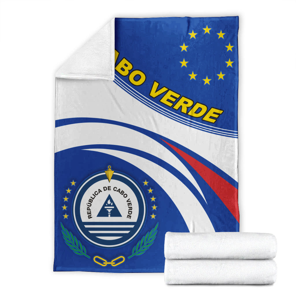 Cabo Verde blanket set with folded towels, blue and white flag design