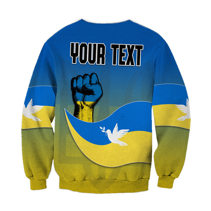 Unisex Sweatshirt blau-gelb mit YOUR TEXT, Taube im Wellenmotiv und Ärmelstreifen