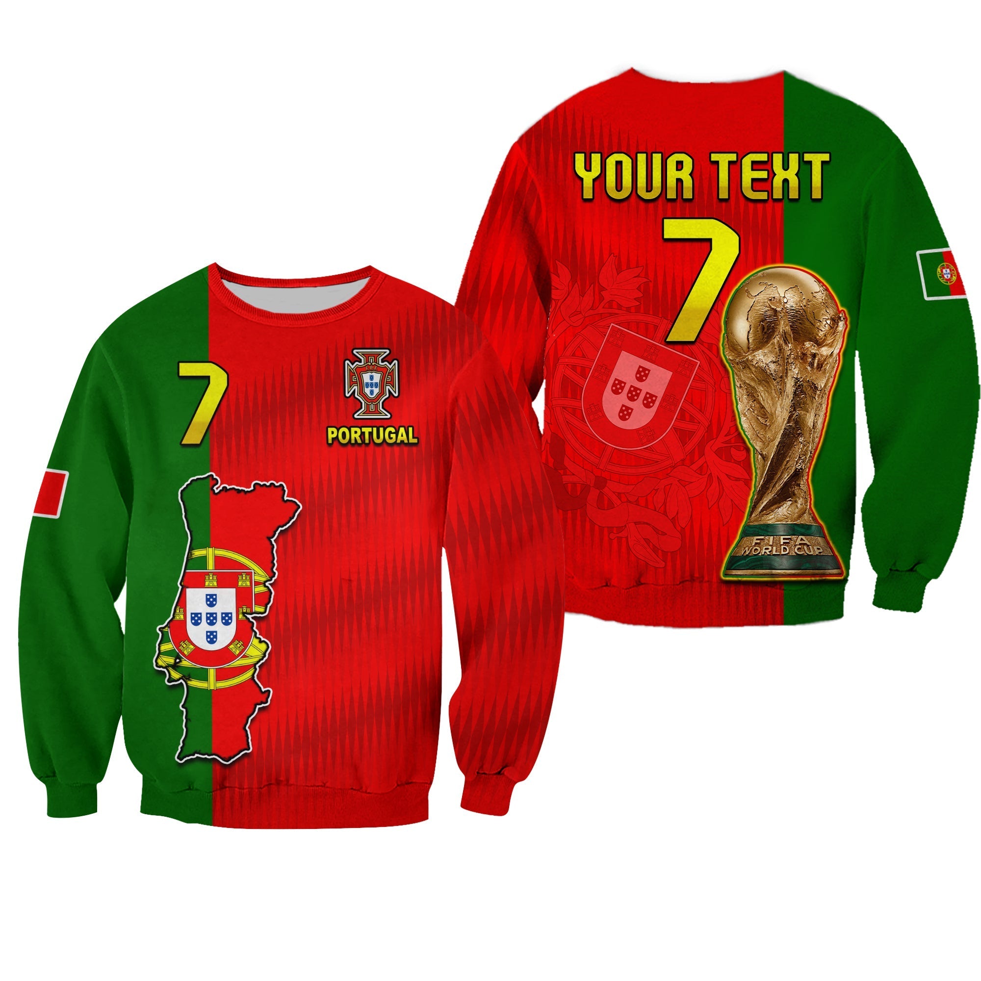 (Custom Text and Number) Portugal Football 2022 Sweatshirt Style Flag Portuguese Champions LT13 - Wonder Print Shop