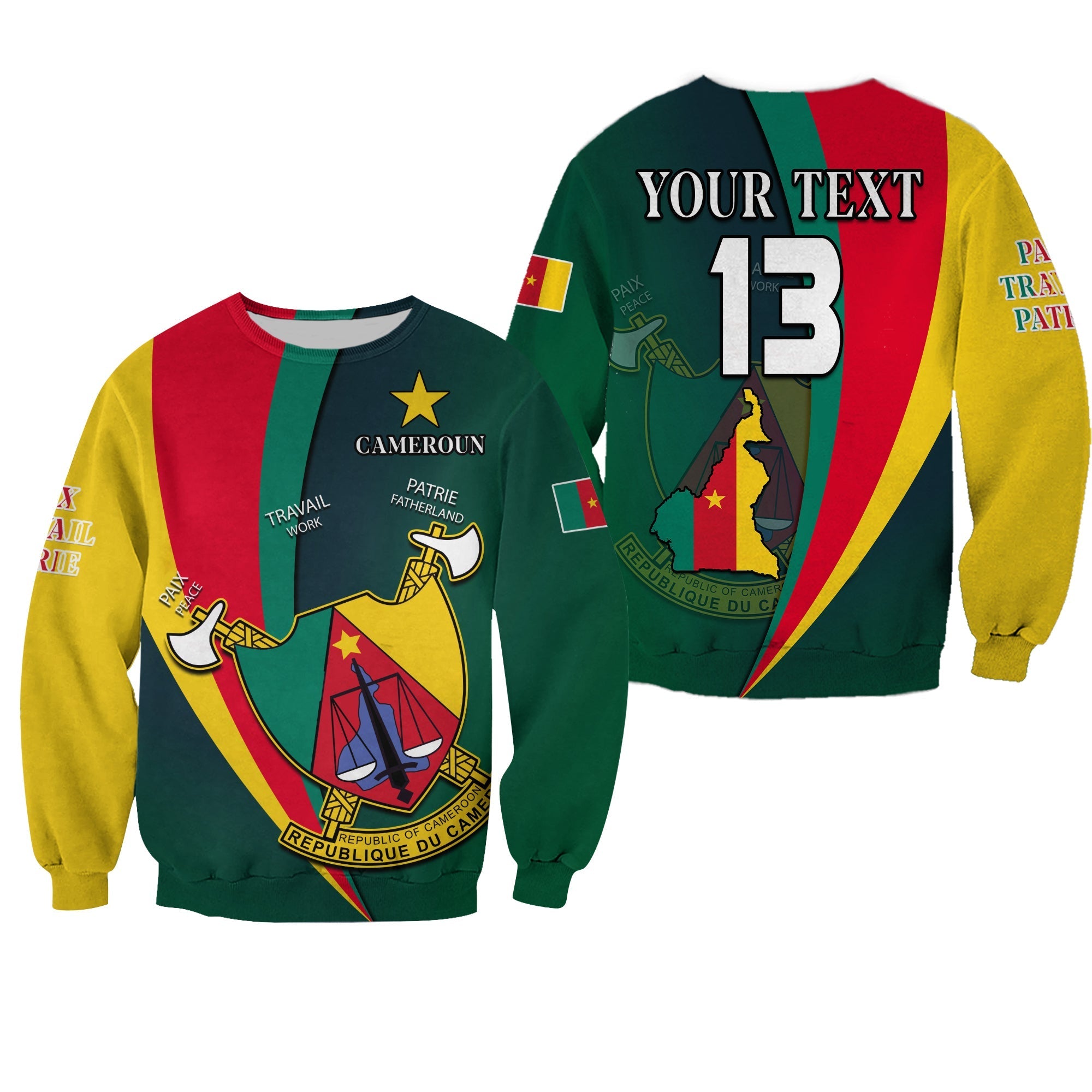 (Custom Text and Number) Cameroon Sweatshirt Map Cameroun Style Flag LT13 - Wonder Print Shop