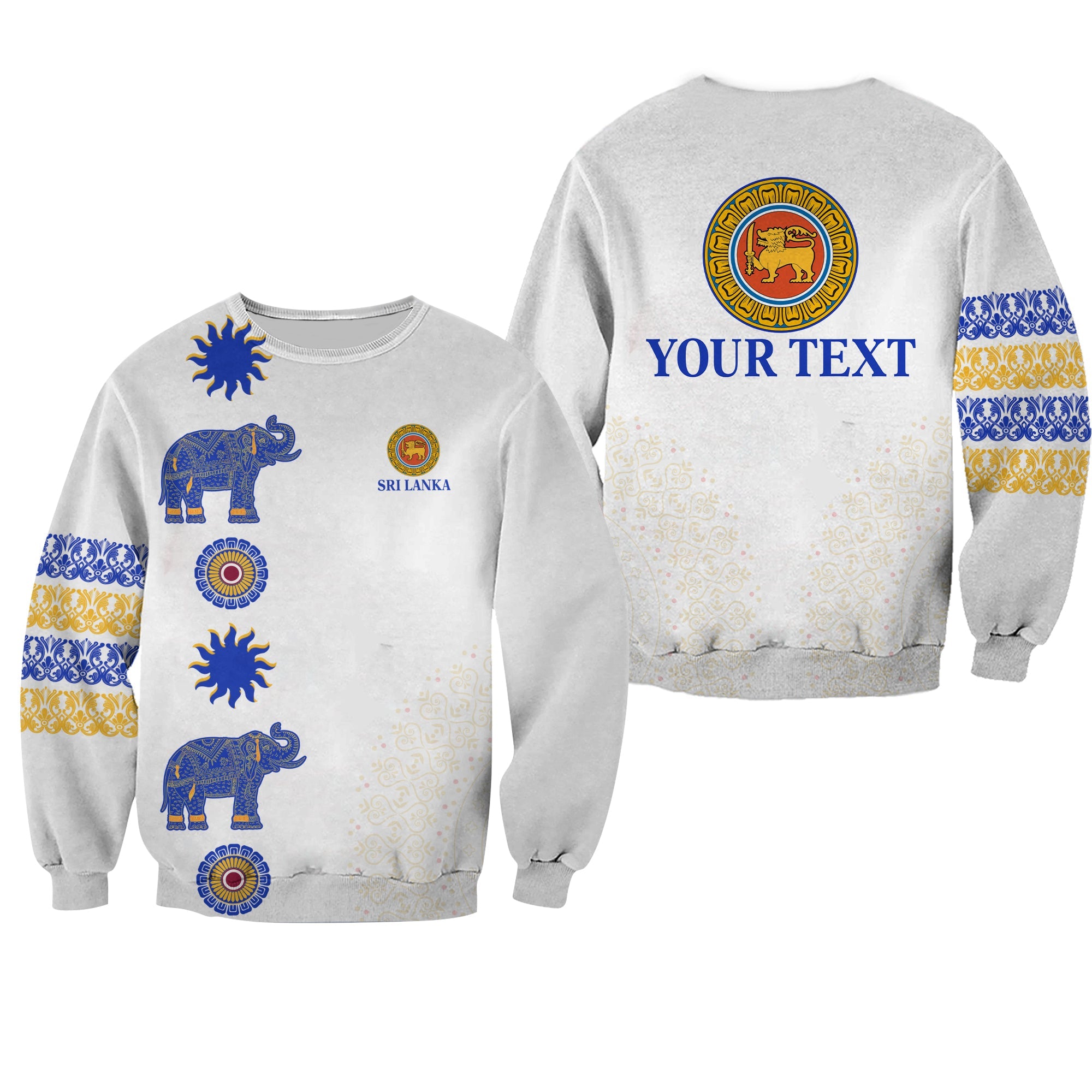 (Custom Personalised) Sri Lanka Sweatshirt Traditional Pattern and Elephants LT13 - Wonder Print Shop