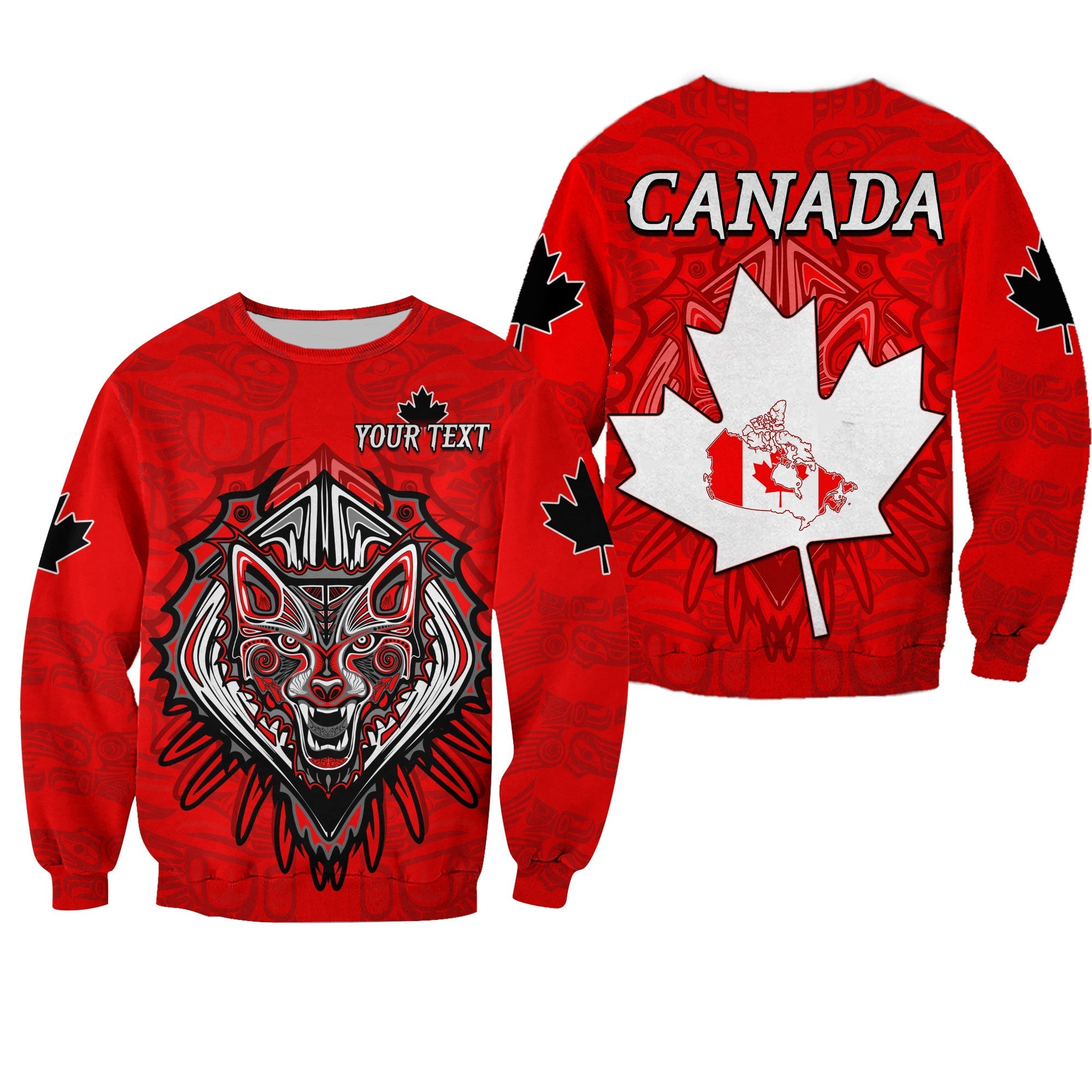 custom-personalised-canada-maple-leaf-sweatshirt-red-haida-wolf