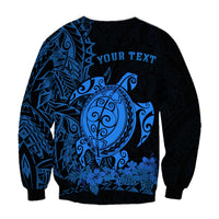 Unisex sweatshirt with 'YOUR TEXT' graphic, blue turtle and Polynesian pattern on black
