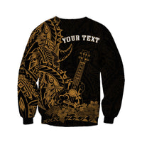 Black unisex sweatshirt with gold Polynesian ukulele print and YOUR TEXT on front