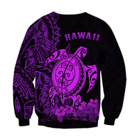 Unisex dark sweatshirt with purple turtle, floral border, and HAWAII text