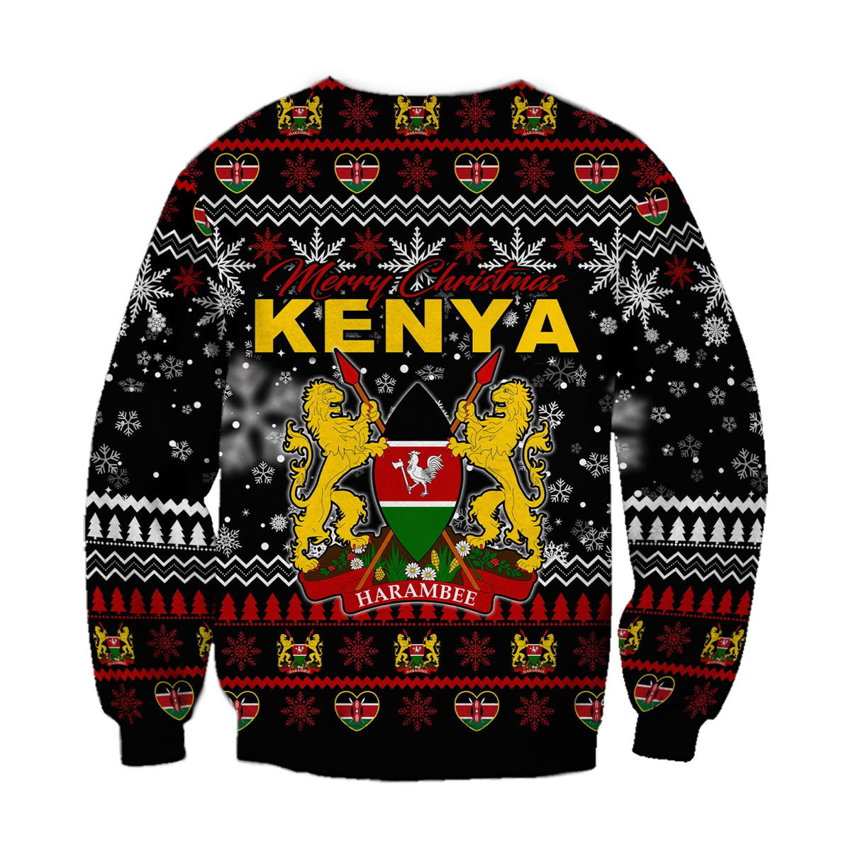 Unisex black Kenya Christmas sweatshirt, Merry Christmas Kenya lions and Harambee text