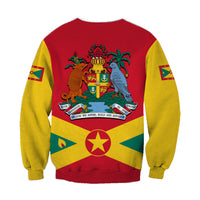 Red sweatshirt with yellow sleeves; back crest and Grenada star emblem