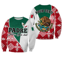 Sudadera verde y roja con patrón azteca y texto “PADRE” y “Feliz Día del”