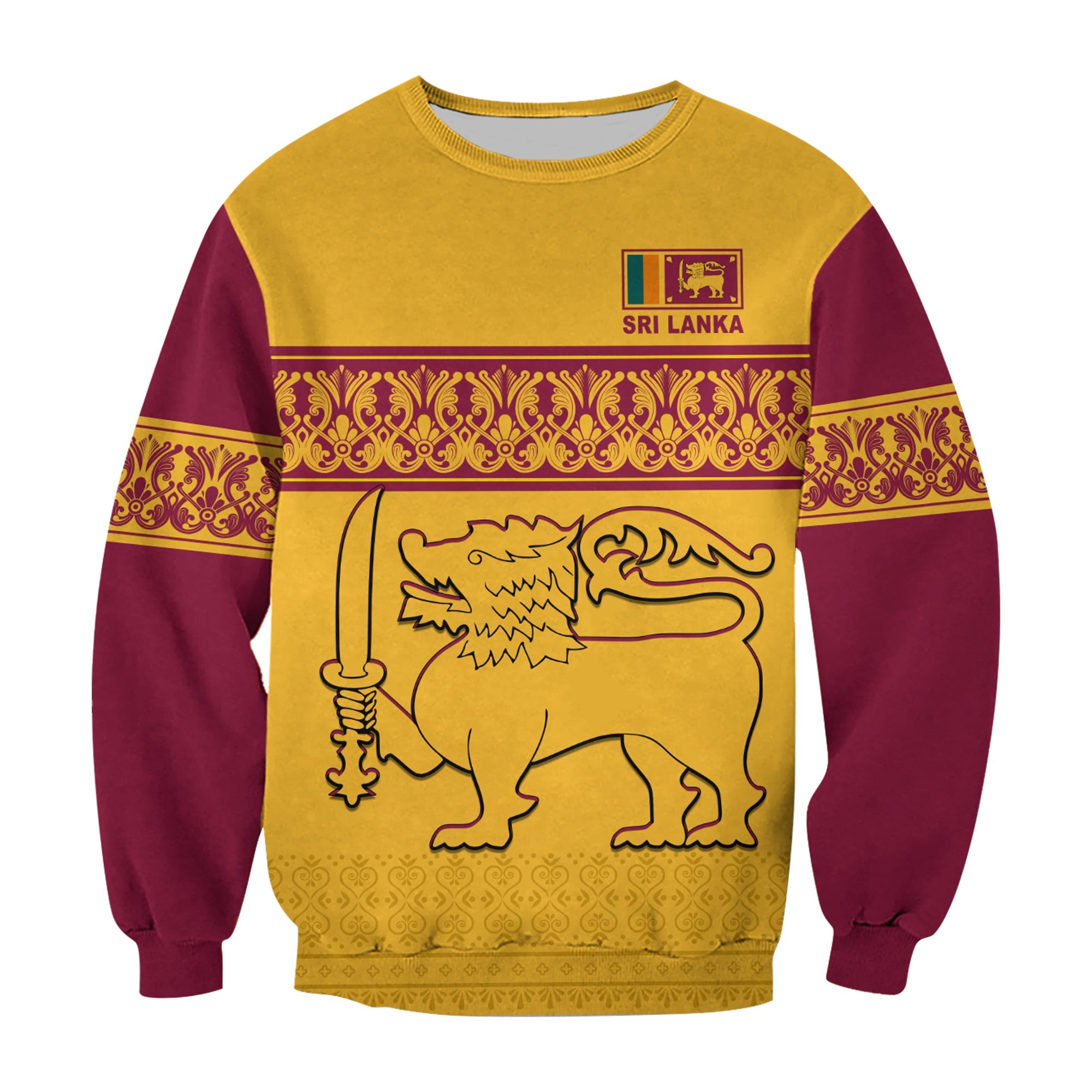 Sri Lanka Sweatshirt Traditional Pattern and Lion Flag LT13 - Wonder Print Shop