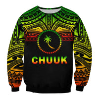 Multicolor unisex sweatshirt with 'CHUUK' text and central palm within tribal pattern