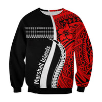 Unisex sweatshirt with Marshall Islands vertical stripe, red/black tribal print