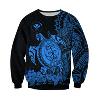 Unisex sweatshirt, dark blue sea turtles & floral Polynesian print on black