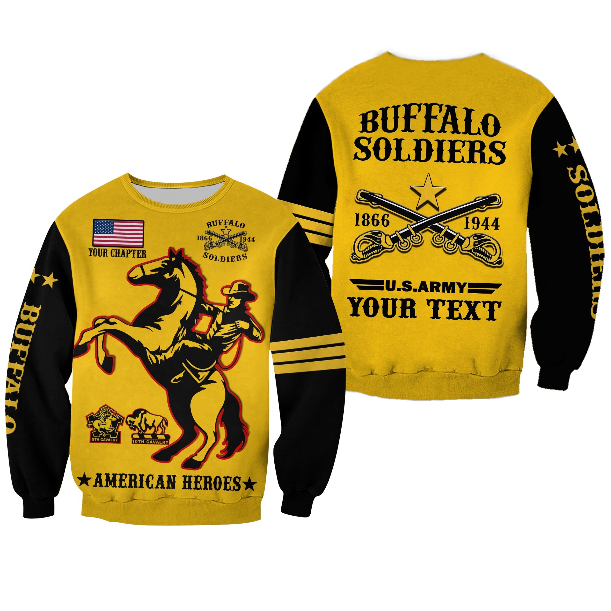 (Custom Text And Chapter) Buffalo Soldiers Sweatshirt BSMC United States Army Yellow - Wonder Print Shop