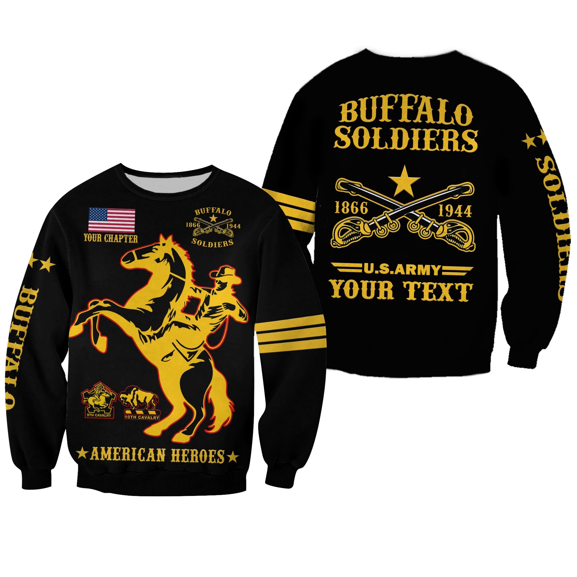 (Custom Text And Chapter) Buffalo Soldiers Sweatshirt BSMC United States Army Black - Wonder Print Shop