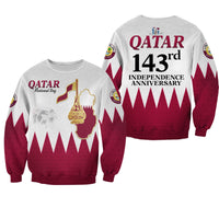 Light gray Qatar sweatshirt: front National Day + back 143rd Independence
