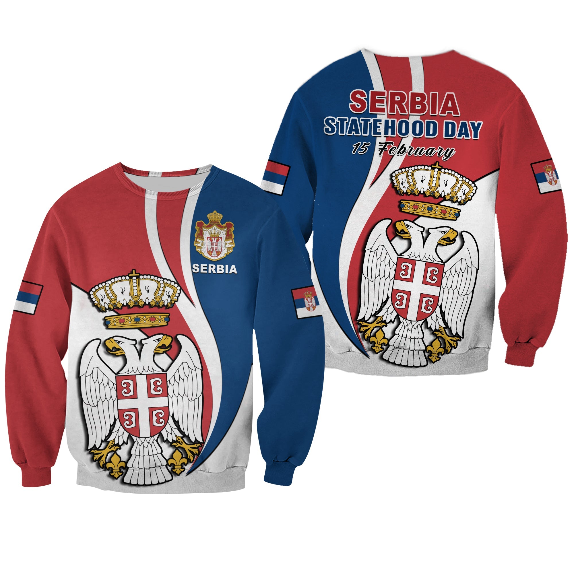 Serbia Sweatshirt Happy Serbian Statehood Day With Coat Of Arms - Wonder Print Shop