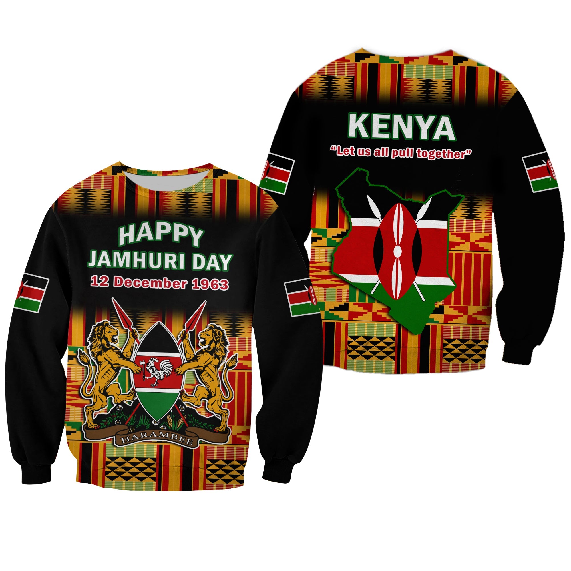 Kenya Sweatshirt Happy Jamhuri Day Kenyan Pattern - Wonder Print Shop