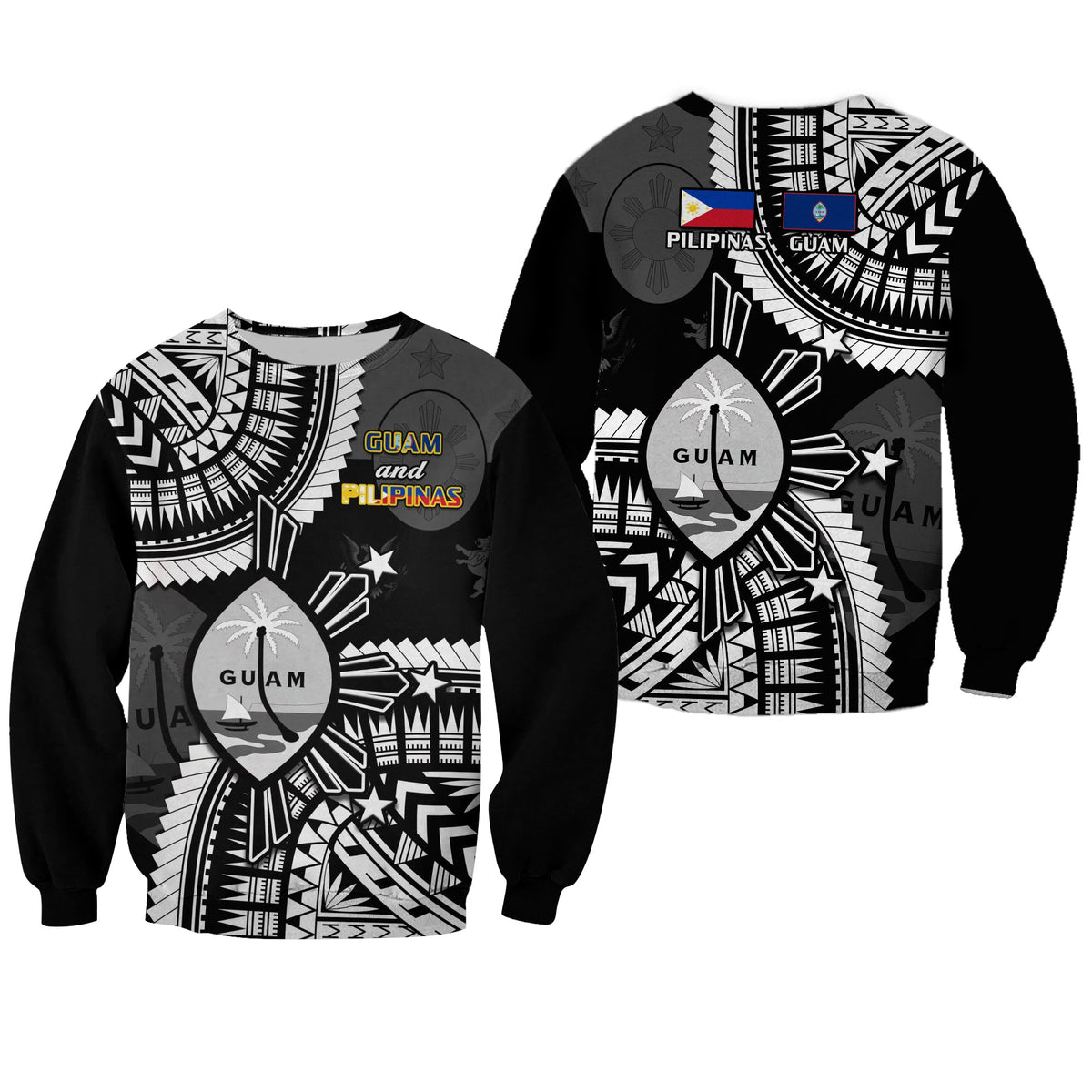 Black unisex sweatshirt with Guam and Filipinas graphic front and back