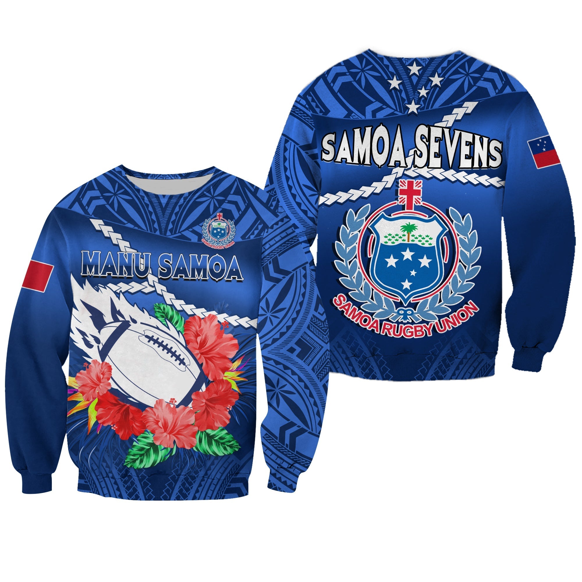 samoa-rugby-sweatshirt-manu-samoa-polynesian-hibiscus-blue-style