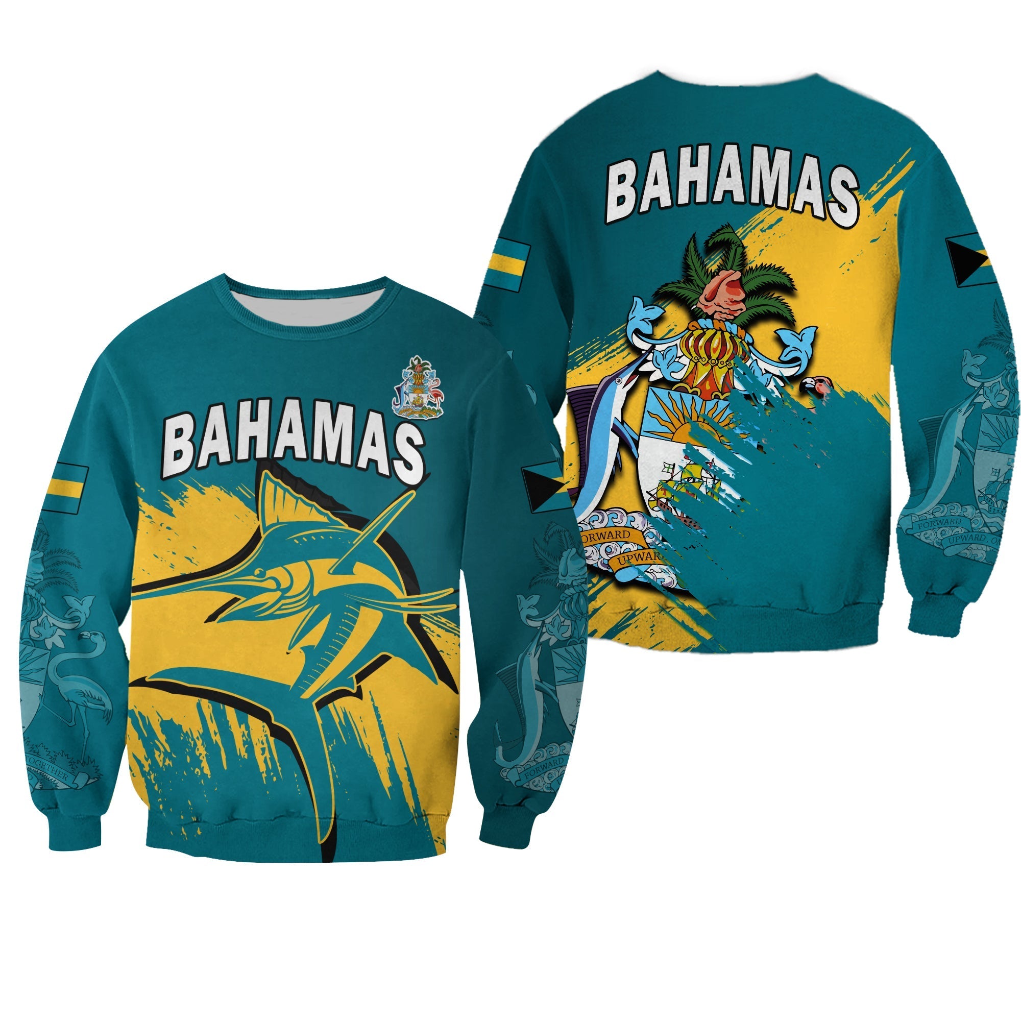 Bahamas Sweatshirt Blue Marlin With Bahamian Coat Of Arms - Wonder Print Shop