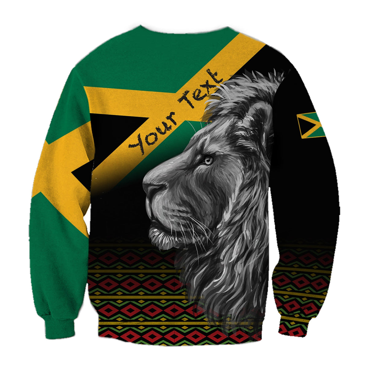 Schwarzer Sweatshirt mit seitlichem Löwenkopf und großem Flaggenmuster