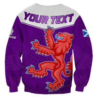 Purple unisex sweatshirt back with 'YOUR TEXT' and red rugby lion badge