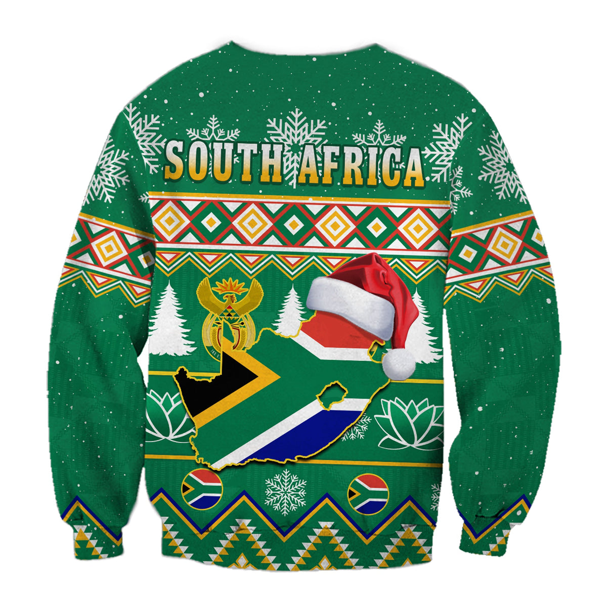 Green unisex Christmas sweatshirt with 'SOUTH AFRICA' print, map and Santa hat