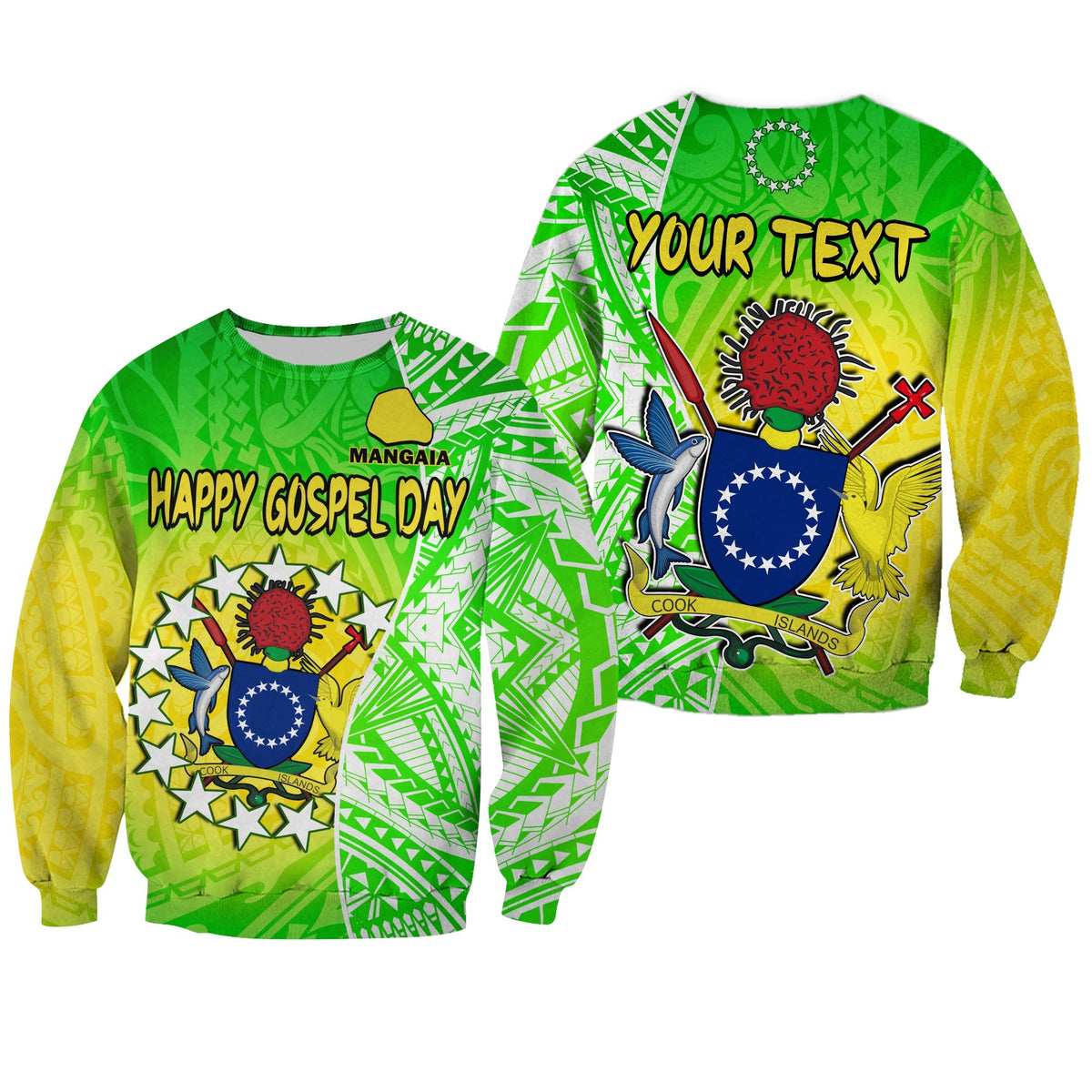 Unisex green sweatshirt, 'Happy Gospel Day' graphic and custom text print