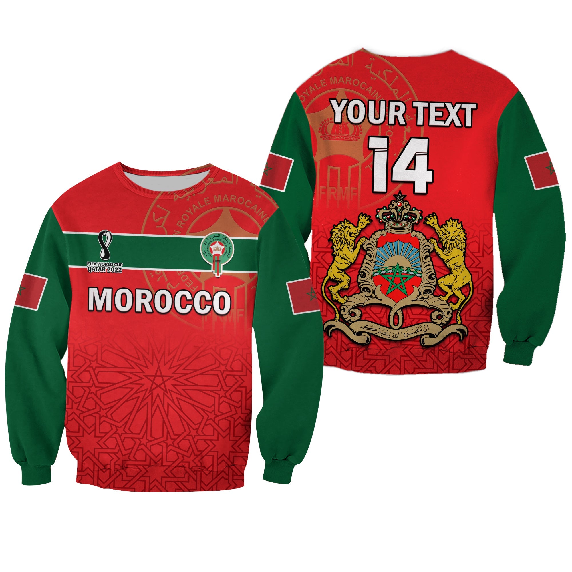 custom-text-and-number-morocco-football-sweatshirt-atlas-lions-red-world-cup-2022