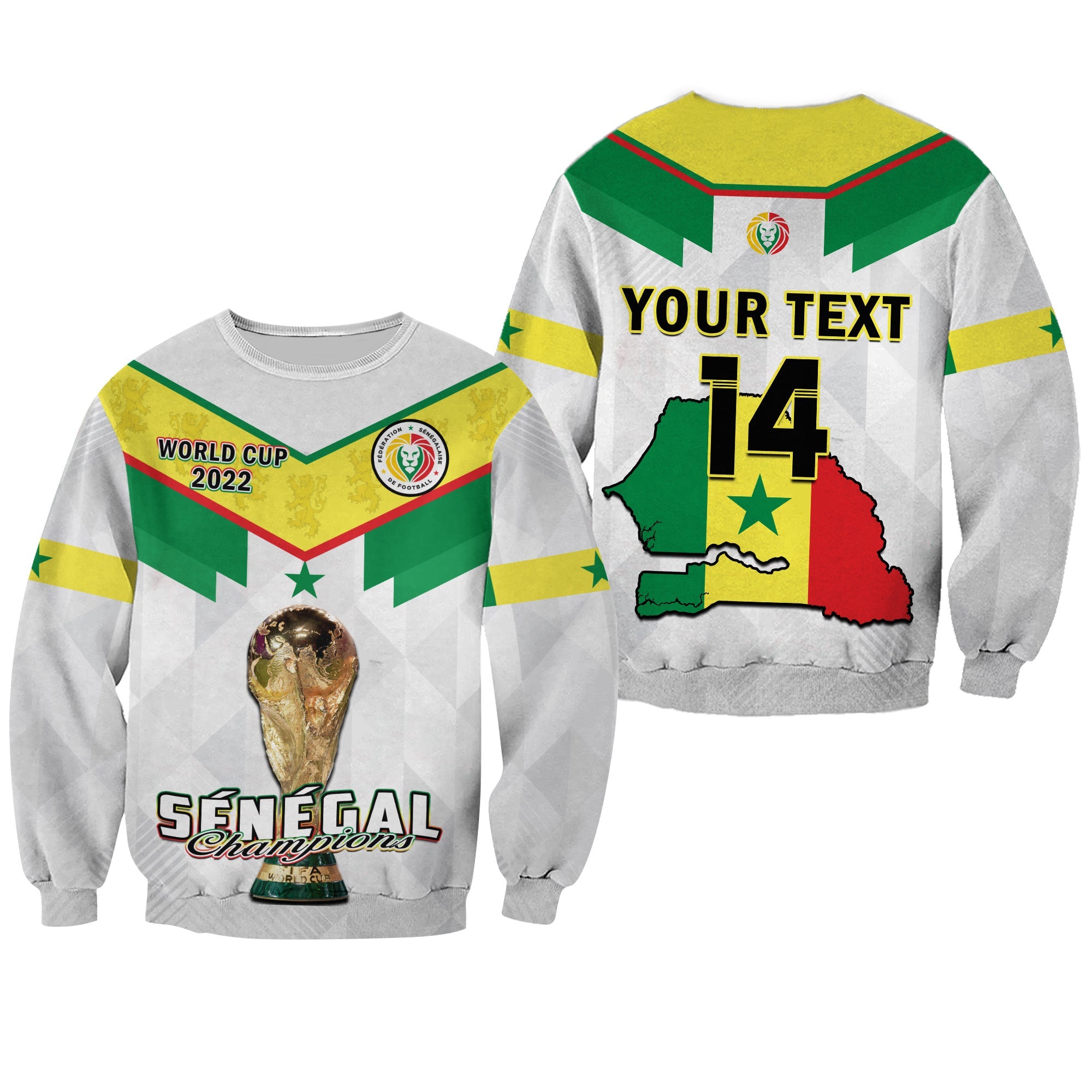 (Custom Text And Number) Senegal Football Sweatshirt Champions WC 2022 - Wonder Print Shop