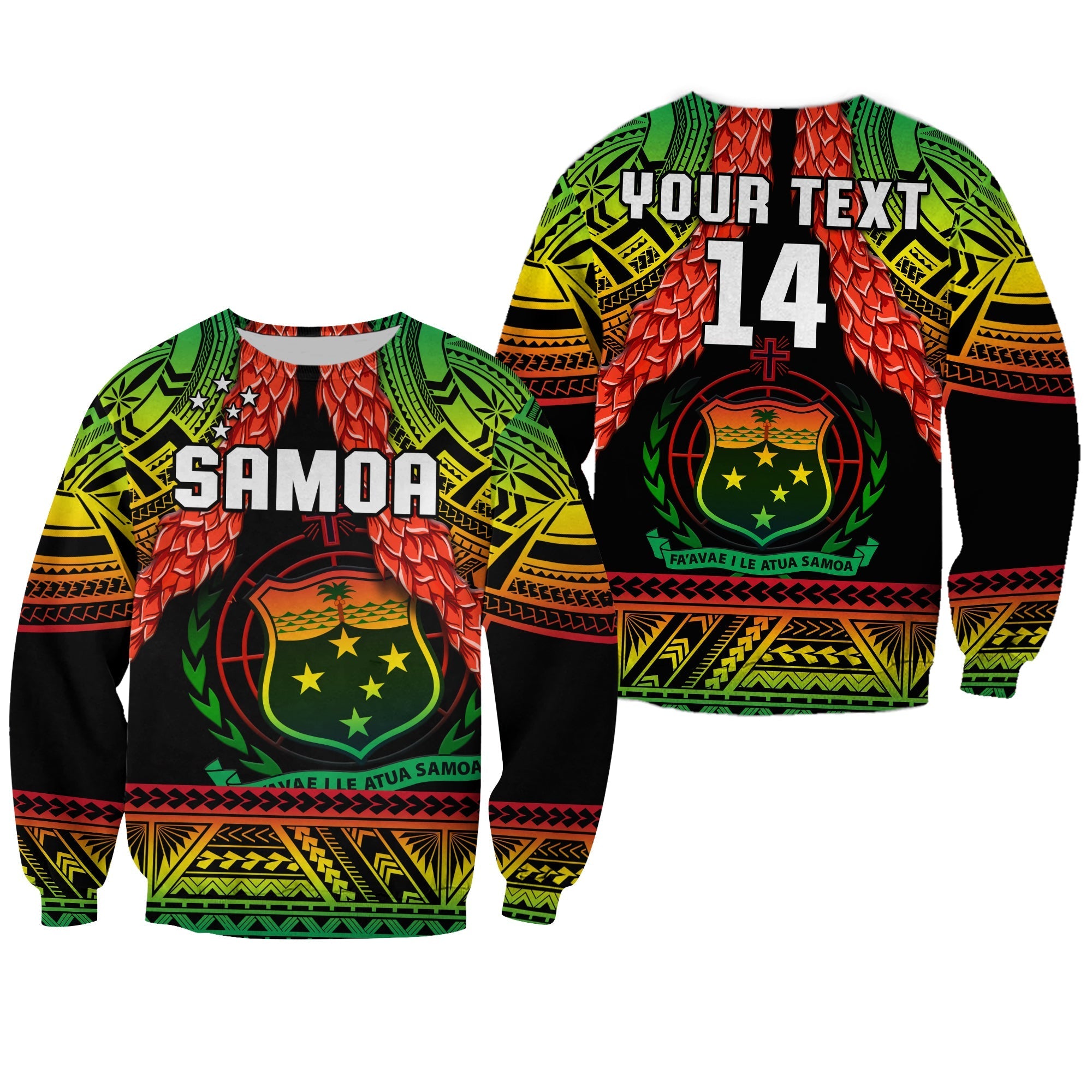 Custom Text And Number Samoa Rugby Sweatshirt Teuila Torch Ginger Gradient Style - Wonder Print Shop