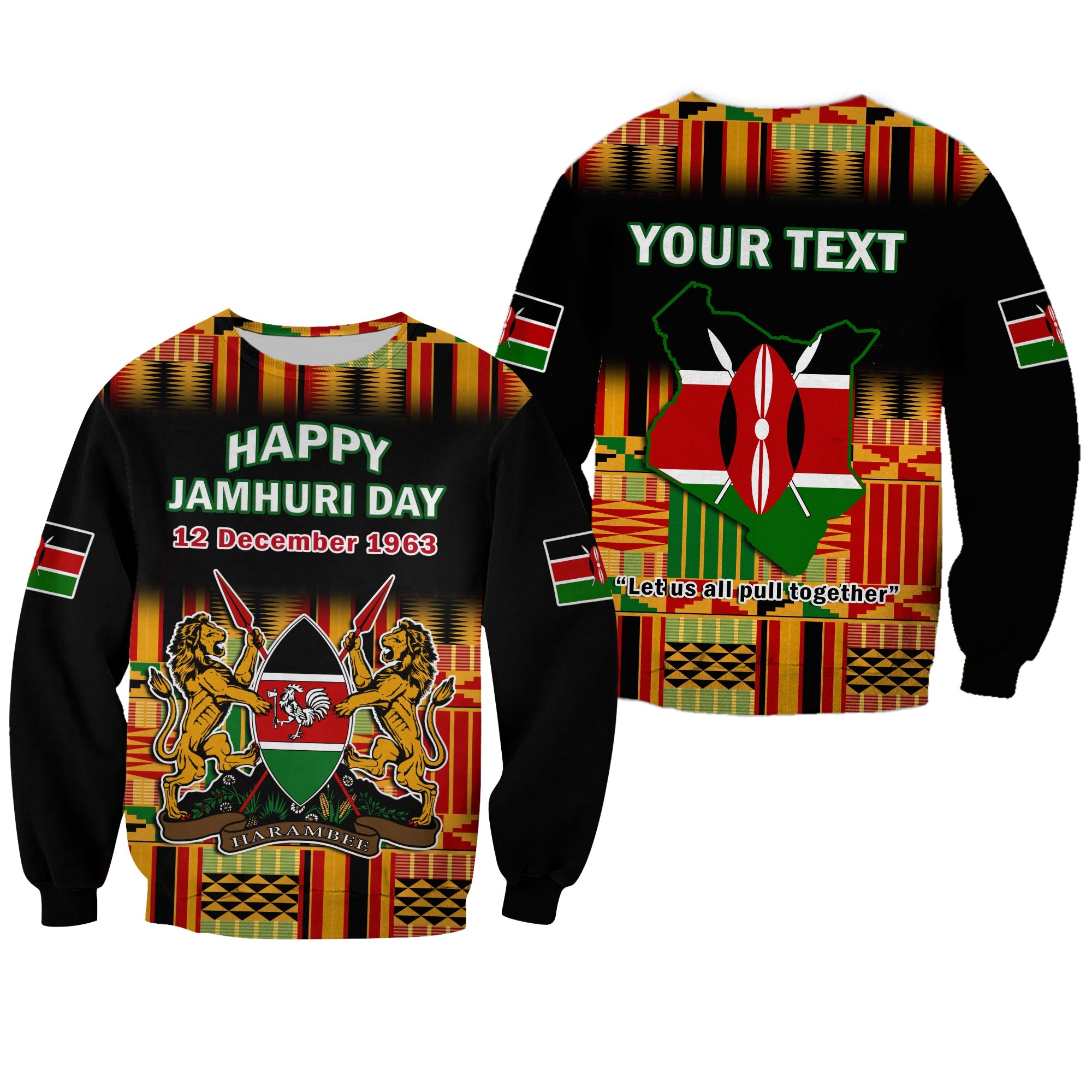 (Custom Personalised) Kenya Sweatshirt Happy Jamhuri Day Kenyan Pattern - Wonder Print Shop