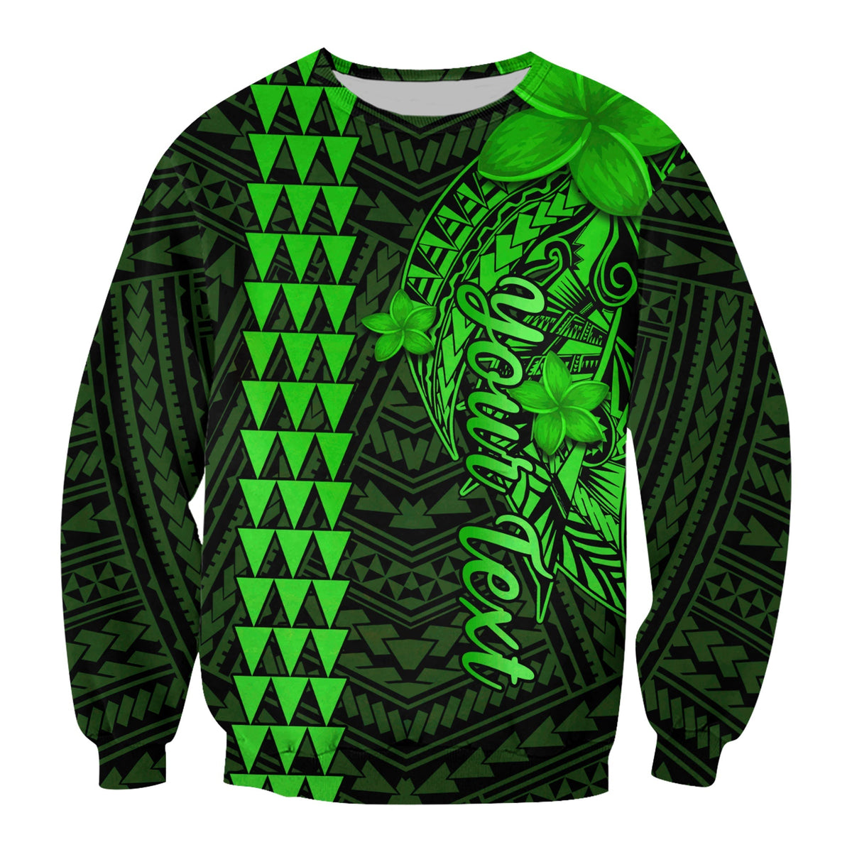 Unisex green and dark sweatshirt with shark and tribal geometric print