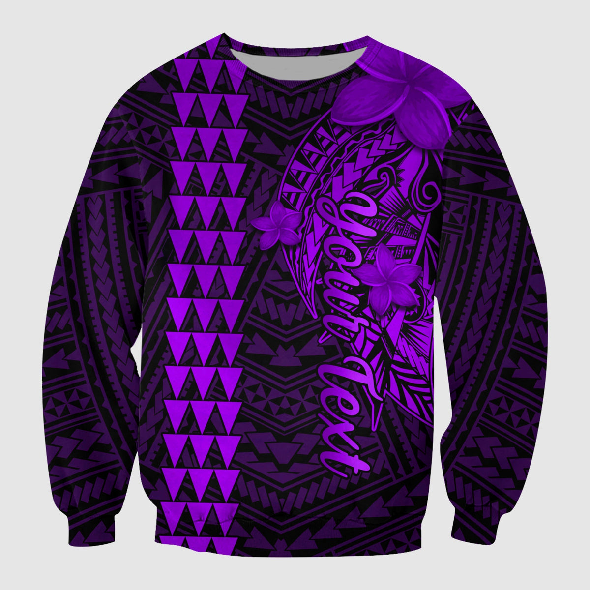 Unisex purple sweatshirt with Polynesian tribal pattern and shark graphic