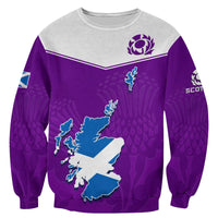 Purple unisex sweatshirt with Scotland map and thistle crest design