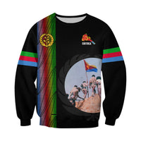 Black unisex Eritrea EPLF sweatshirt, flag sleeve panel, portrait graphic and Eritrea badge