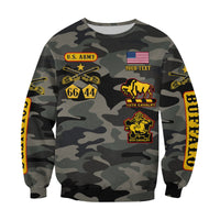 Camouflage crewneck with US Army patch, 66 44 badges, and Your Text panel