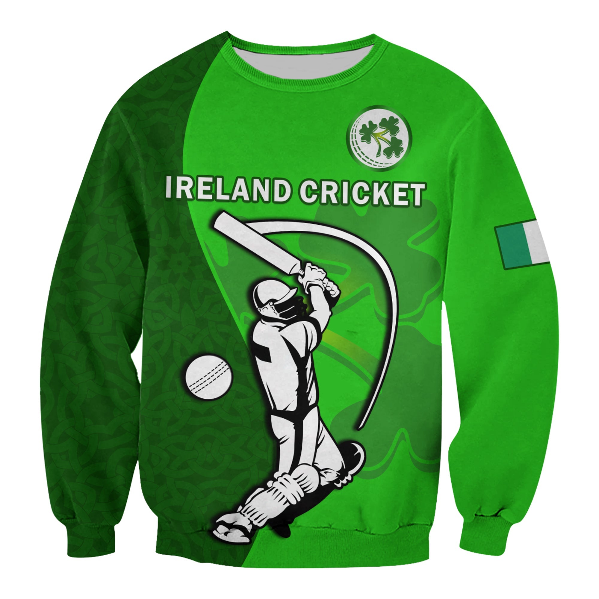 Ireland Cricket Long Sleeve Shirt Irish Flag Celtic Cross Sporty Style - Wonder Print Shop