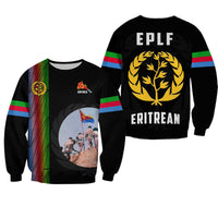 Black unisex Eritrea EPLF sweatshirt: laurel emblem front, flag-striped sleeves