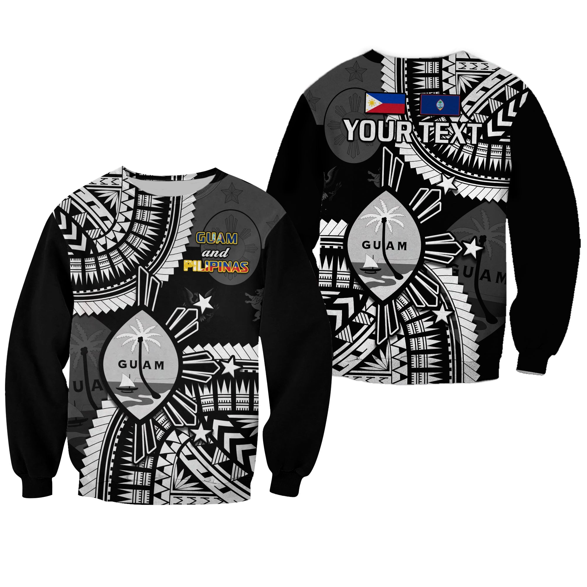 (Custom Personalised) Guam and Philippines Sweatshirt Guaman Filipinas Together Black - Wonder Print Shop