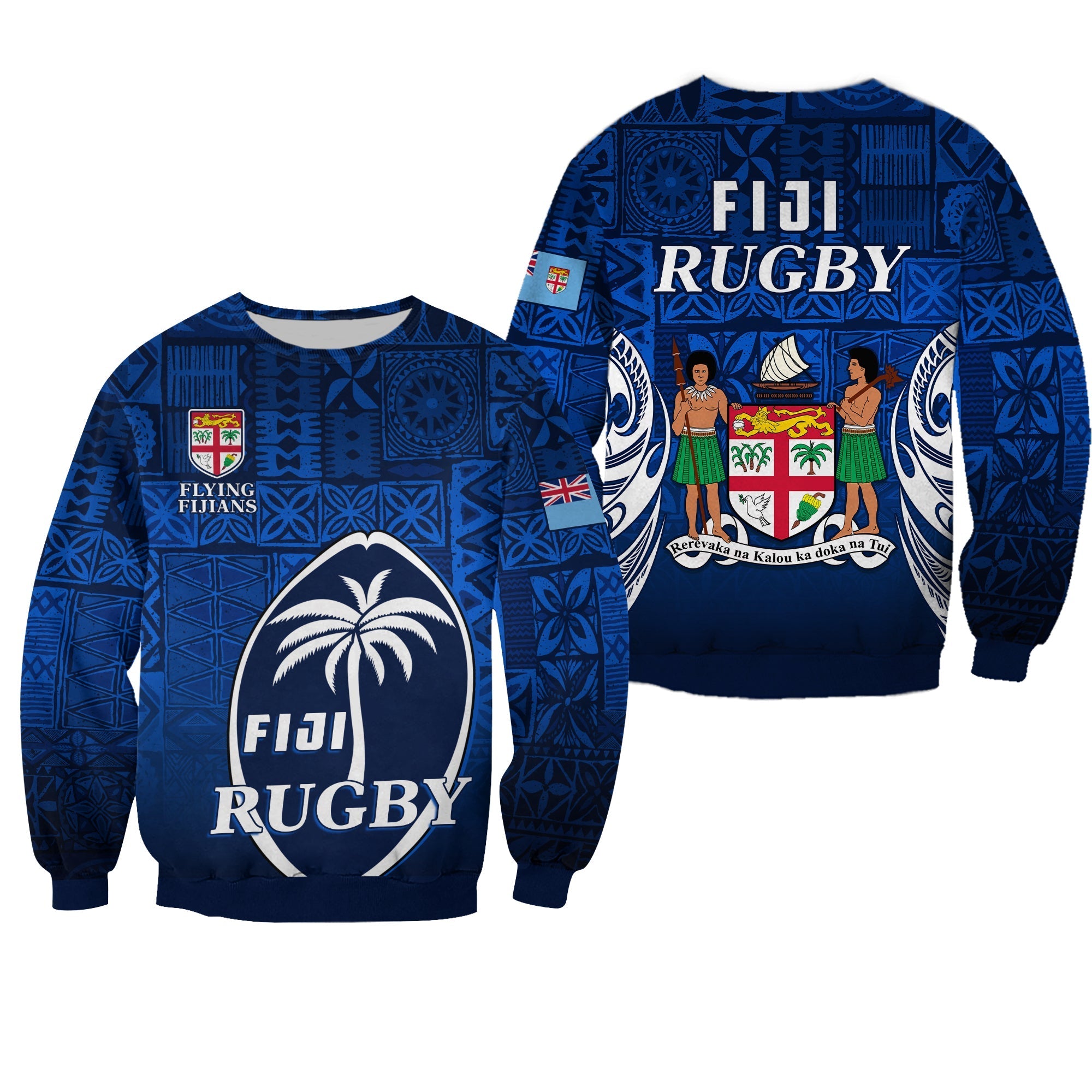 Fiji Rugby Sweatshirt Flying Fijians Blue Tapa Pattern LT13 - Wonder Print Shop