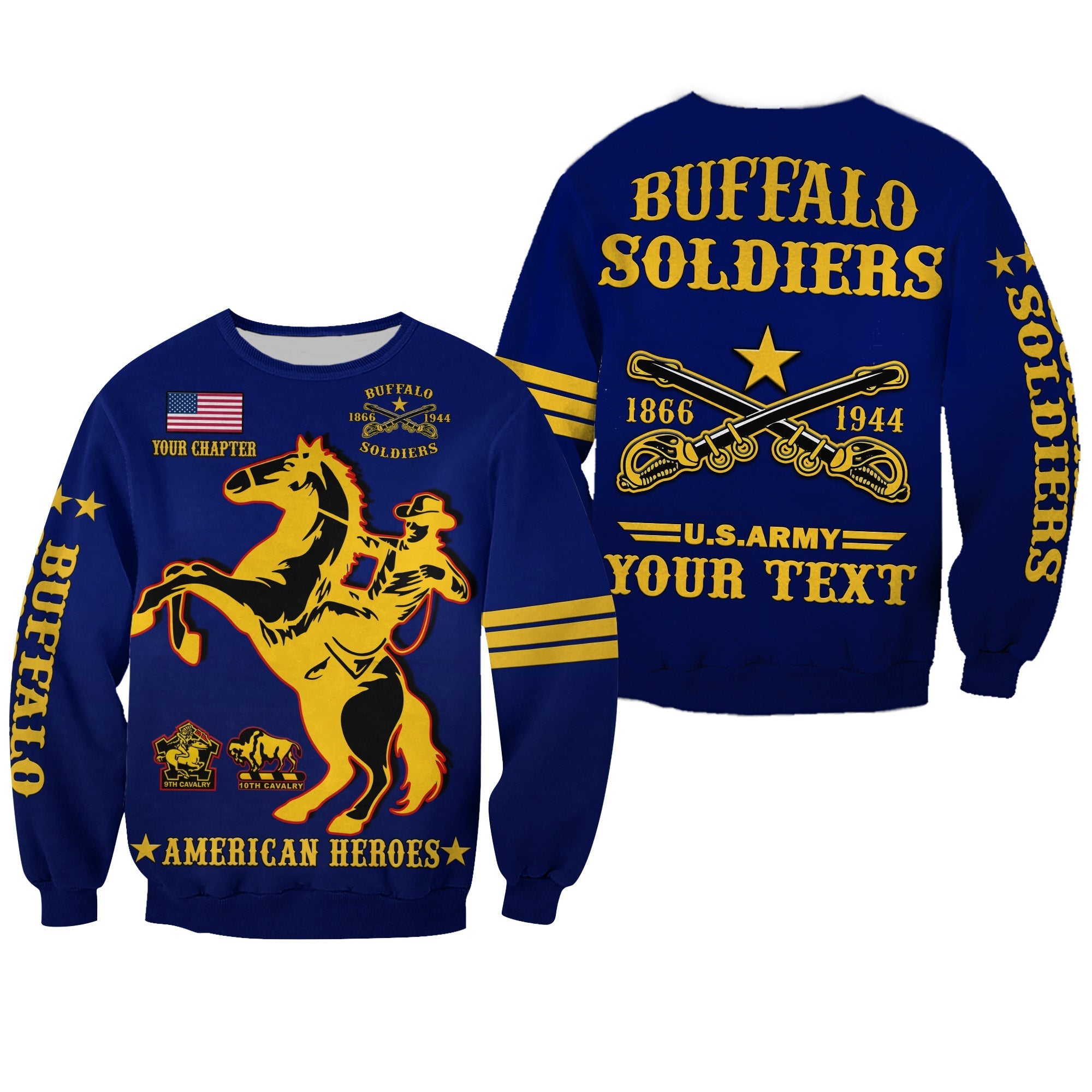 (Custom Text And Chapter) Buffalo Soldiers Sweatshirt BSMC United States Army Simple Style - Wonder Print Shop