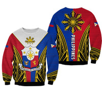 Unisex sweatshirt with Philippines emblem graphic, red/blue panels, long sleeves