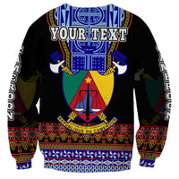 Black unisex sweatshirt back with 'YOUR TEXT' over Atoghu crest and emblem
