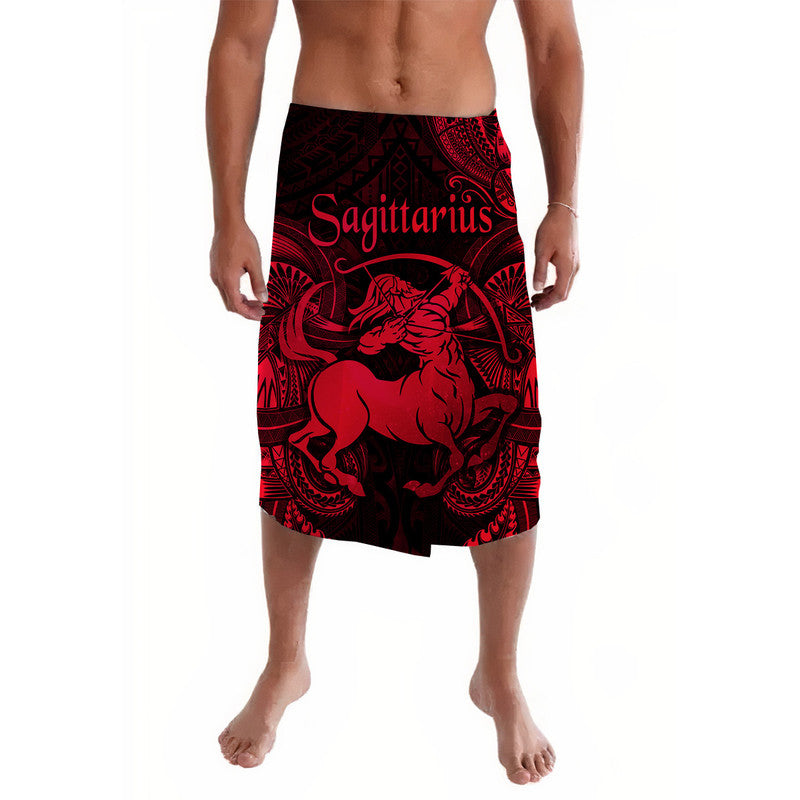 Red and black Sagittarius zodiac lavalava skirt with bold central horse graphic