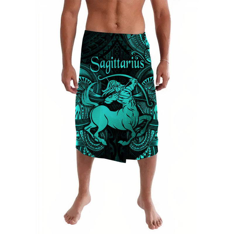 Turquoise and black Sagittarius lavalava wrap skirt with tribal medallion print