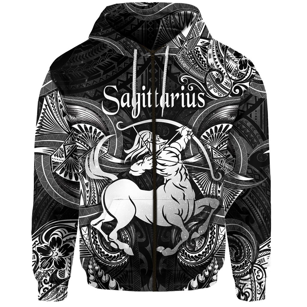 Custom Sagittarius Zodiac Polynesian Zip Hoodie Unique Style Black LT8 - Wonder Print Shop