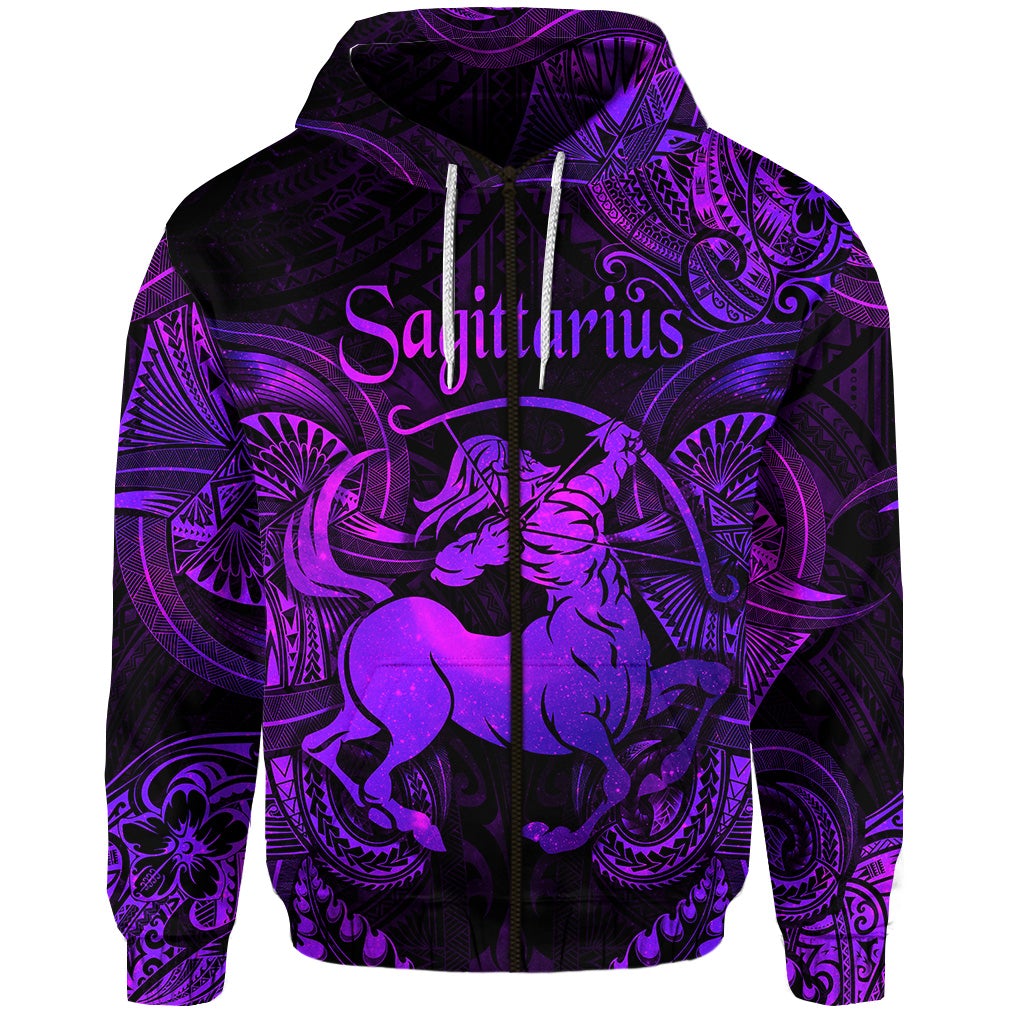 Custom Sagittarius Zodiac Polynesian Zip Hoodie Unique Style Purple LT8 - Wonder Print Shop